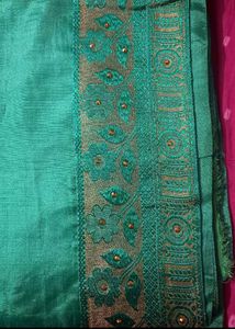 Green Silk Saree with Gold Embroidery