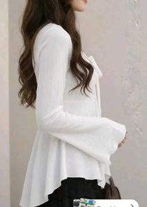 Chic White Tie-Front Flared Sleeve Top