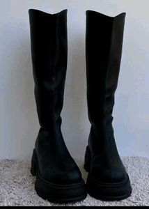 Black Chunky Platform Knee-High Boots