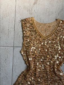 Sparkly Gold Sequin V-Neck Top