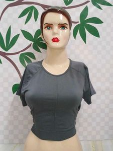 (100)Gray Cropped Workout Top