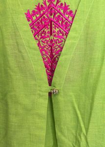 Lime Green Kurta with Pink Embroidery