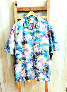 Vibrant Abstract Print Oversized Shirt-Size-50