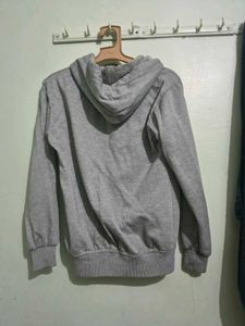 Grey Zip-Up Hoodie with Drawstring Hood