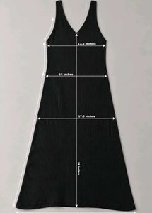 BLACK RIBBED V-NECK SLEEVELESS A-LINE MIDI DRESS