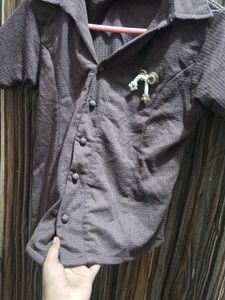 girls Brown Textured Short Sleeve Shirt