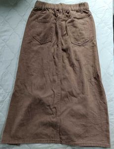 Chic Mocha Denim Midi Skirt