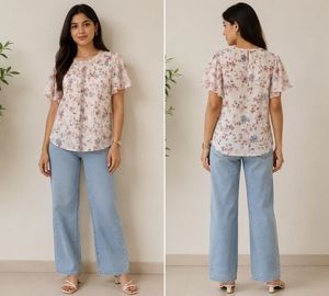 Floral Print Sheer Sleeve Top