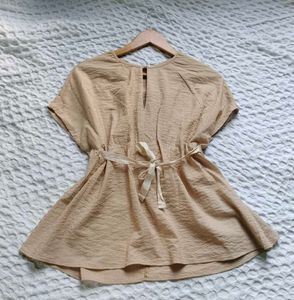 MANGO Striped Short Sleeve adjustable Top