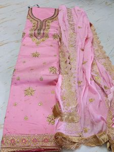 Unstitched Gorgeous Pink Embroidered Kurta Set