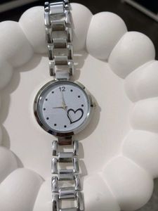 Silver Heart Dial Wrist Watch