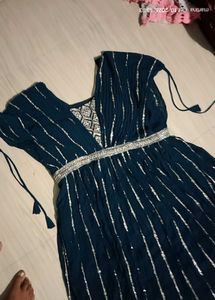 Elegant Teal Embellished Maxi Dress