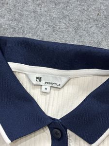 Cream Ribbed Polo T-Shirt
