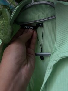 Green Ruched Collared Top