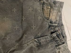 Vintage Cross Patterned Denim Jeans