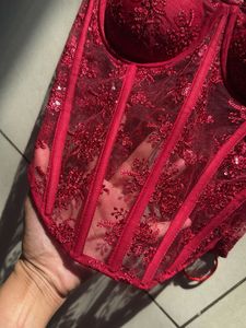 Elegant Red Lace Corset Top