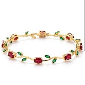 Elegant Ruby &amp; Emerald Leaf Bracelet
