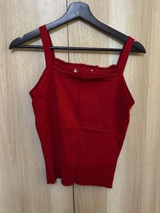 Red Sleeveless Knit Tank Top