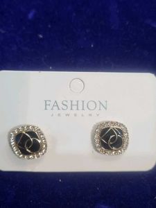 Elegant Square Black & Crystal Earrings