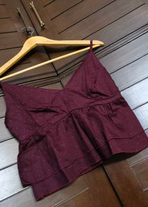 MAGRE Burgundy V-neck Peplum Cami Top