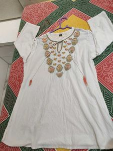 White Embroidered Kurta with Tassels