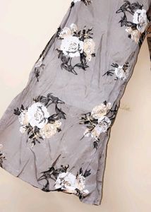 Grey Floral Bell Sleeve Crop Top