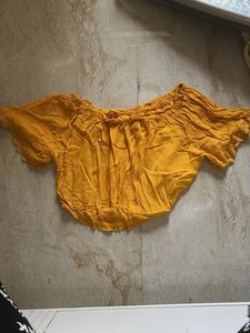 Mustard Lace Trim Crop Top