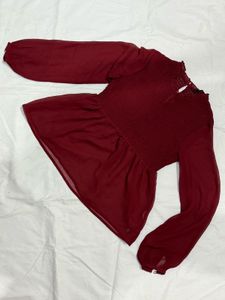 Maroon Smocked Peplum Top