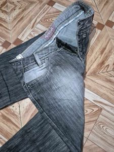 Pocket Embroidery Grey Vintage Jeans For Women
