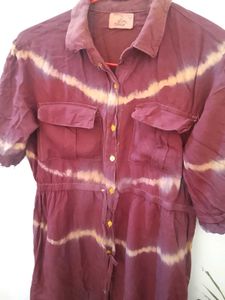 Boho Tie-Dye Button-Down Mini Dress