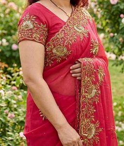 Embroidered Rust Saree