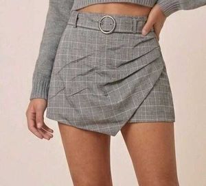 ✈️IMPORTED Plaid Asymmetrical Skirt with Belt