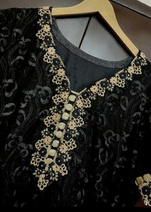 Black Golden Work Suit Salwar With Dupatta 42 Bust