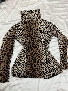 Leopard Print Turtleneck Top