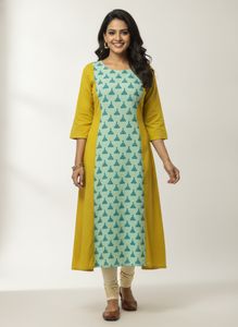 Yellow Kurta with Geometric Print