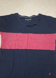Navy Blue N Pink Stripped Tshirt Casual