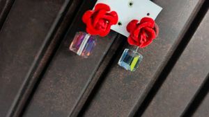 Red Rose & Crystal Stud Earrings