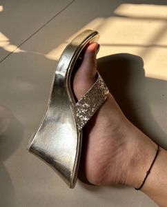 Sparkly Gold Wedge Heels