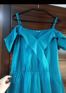 Teal Cold Shoulder Ruffle Dress