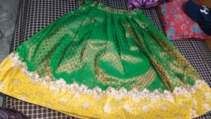 Green &amp; Yellow Pattu-Pavadai Set 5-6years