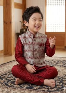 Boys' Festive red Kurta Set with nehru jacket