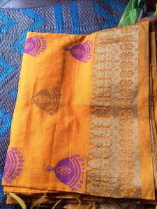 Vibrant Yellow Saree with Purple Border