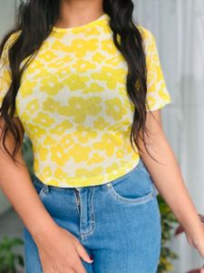 Yellow Floral Print Cropped Top