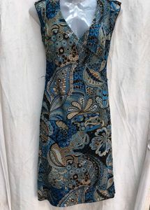 I. Blue Paisley Print V-Neck Dress