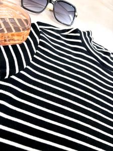 Striped Mock Neck T-Shirt
