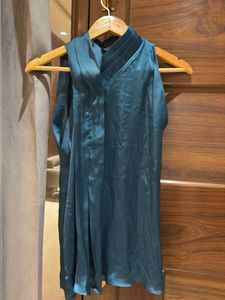 Elegant Teal Satin Sleeveless Top