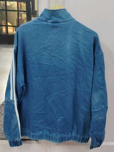Blue Denim Track Jacket with White Stripes