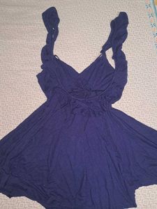 Korean Blue Sexy Ruffles Backless Dress