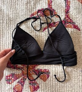 Black Ribbed Triangle Bikini Top