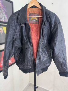 Men's Black Leather Bomber Jacket